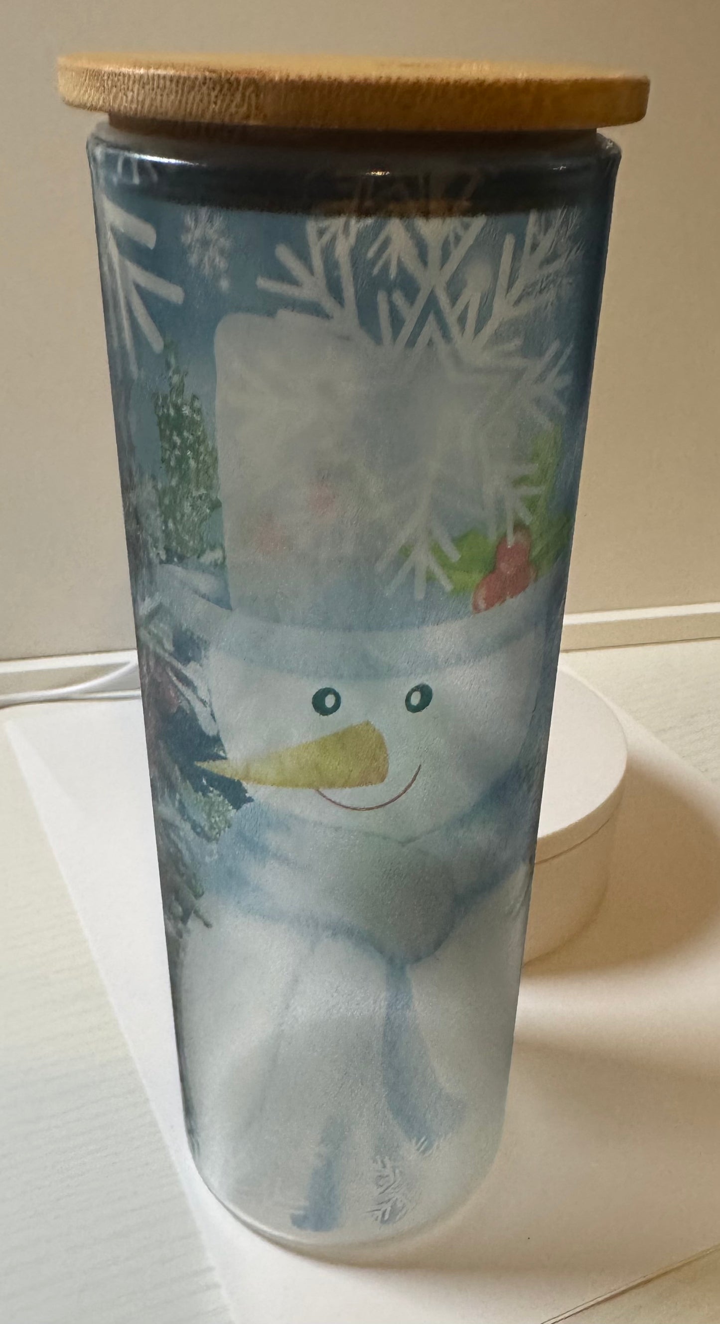 20 oz glass blue glow tumbler